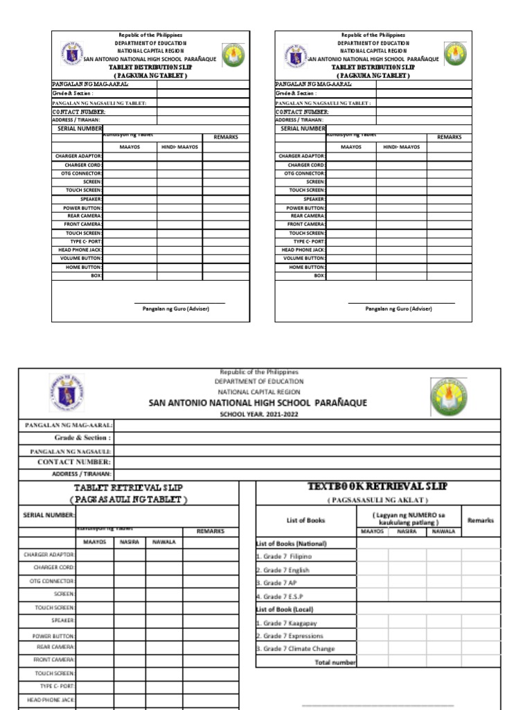 Tablet and Textbook Retrieval Slip | PDF | Consumer Electronics ...