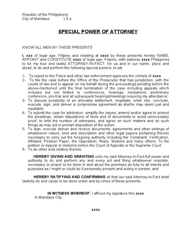 SPA To File A Case PDF Power Of Attorney Judiciaries