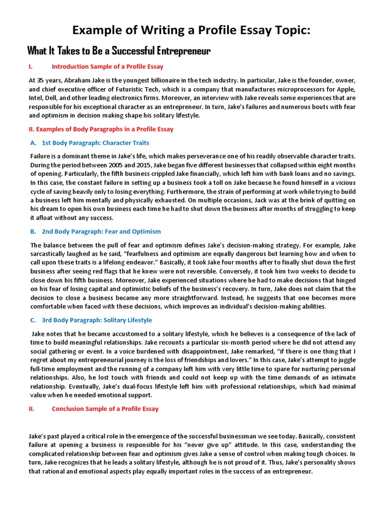 Example of Writing A Profile Essay Topic | PDF | Optimism | Psychology