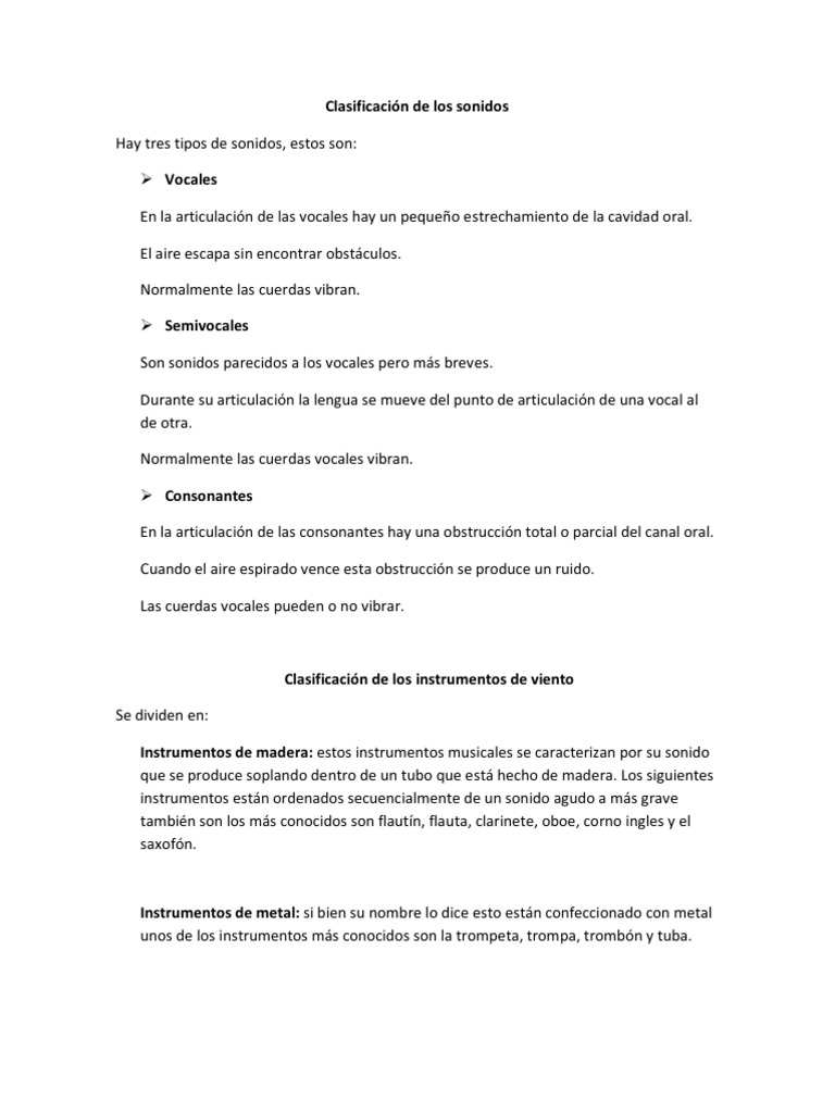 Clasificación de los sonidos