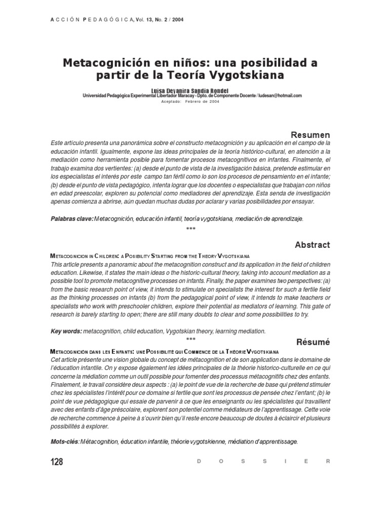 Metacognicion en Ninos | PDF | Teoria de la mente | Aprendizaje