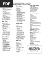 K-12 Student Supply List For 2011-2012