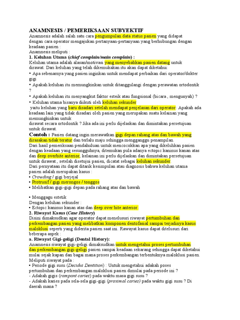 Proses Anamnesis dalam Ortodontik | PDF