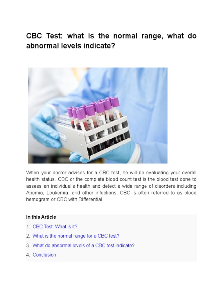 CBC Test What Is The Normal Range, What Do Abnormal Levels Indicate