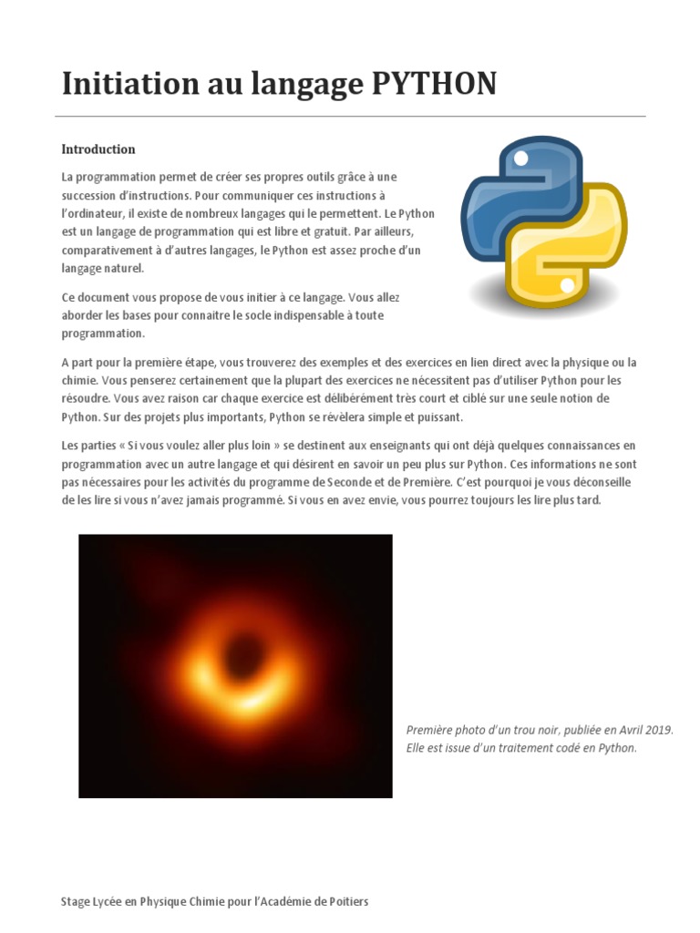 Initiation à Python en Physique Chimie | PDF | Python (Langage de ...