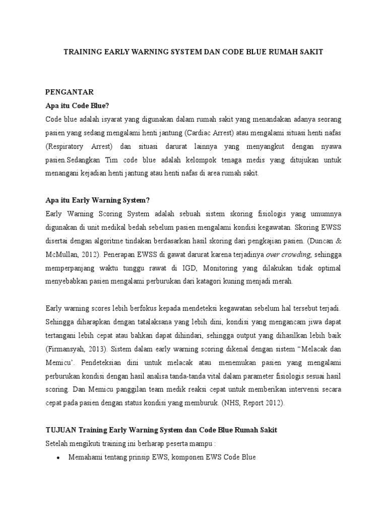 Pelatihan EWS dan Code Blue Rumah Sakit | PDF