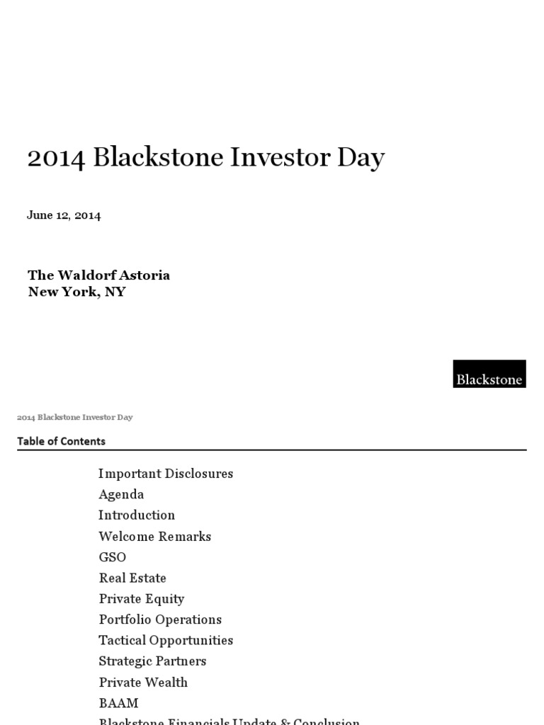 2014 Blackstone Investor Day | PDF | The Blackstone Group | Investing