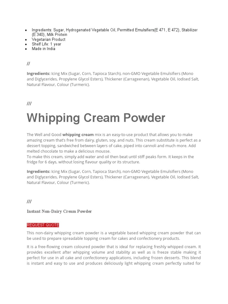 Whipping Cream Powder PDF Whipped Cream Desserts