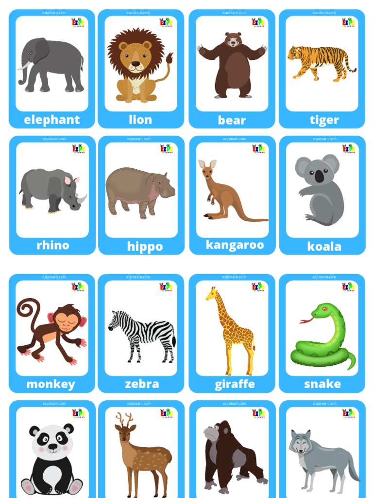 Wild Animals Mini Flashcards for kids PDF