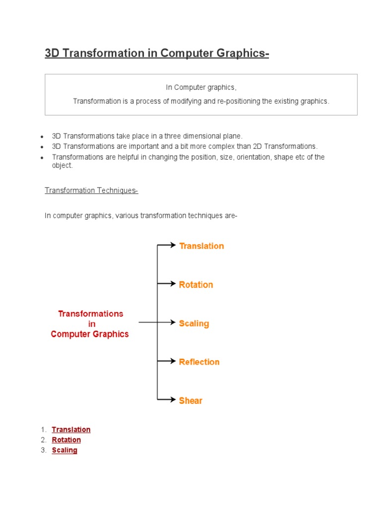 3D Transformations in Computer Graphics | PDF | Cartesian Coordinate ...