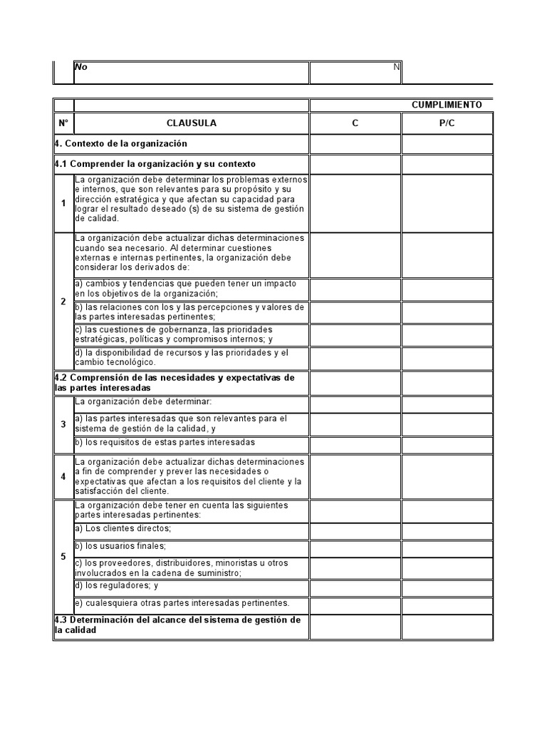 Lista de Verificacion Iso 9001 | PDF | Calidad (comercial) | Sistema de ...