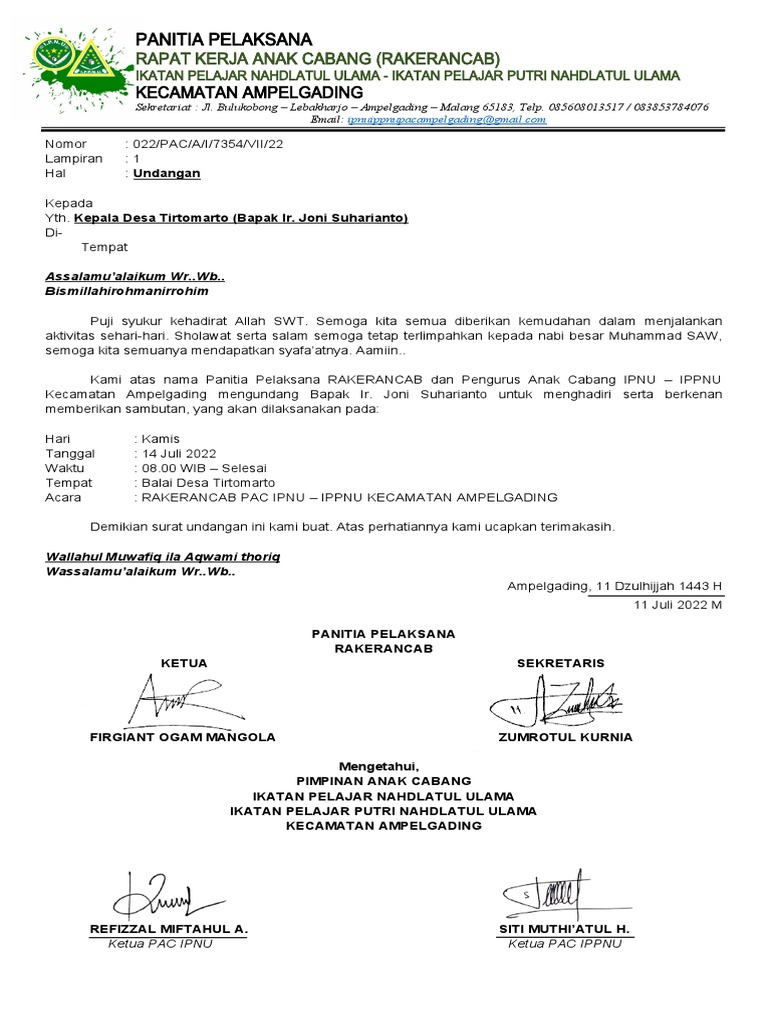 022 - Surat Undangan Raker (Kades Tirtomarto) | PDF