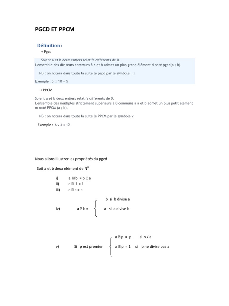 PGCD Et PPCM | PDF | Mathématiques élémentaires | Arithmétique