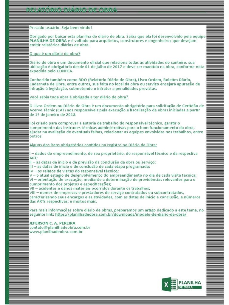 Relatório Diário de Obra - RDO | PDF