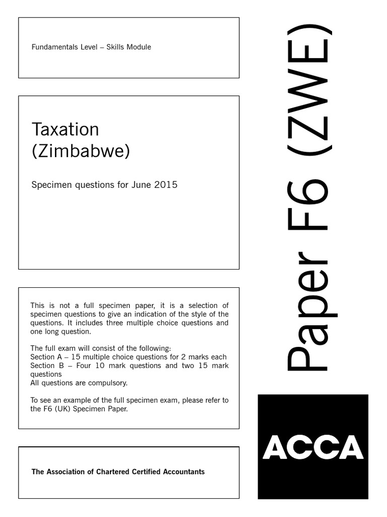 Taxation (Zimbabwe) : Specimen Questions For June 2015 | PDF | Taxes