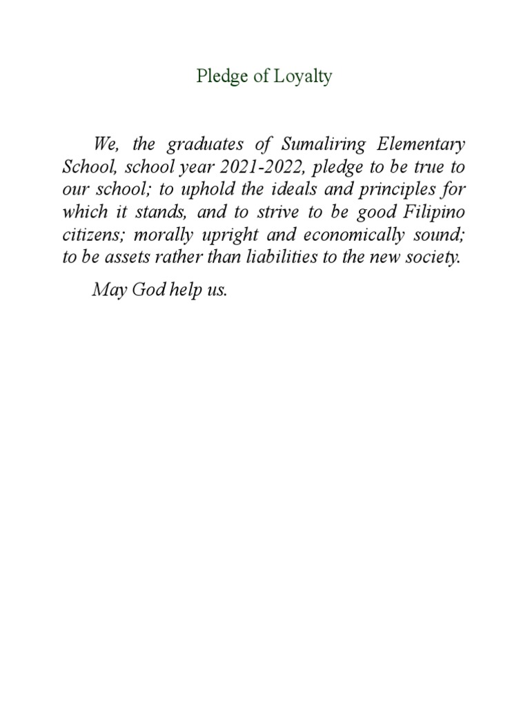 Tagalog Pledge of Loyalty for Graduates | PDF