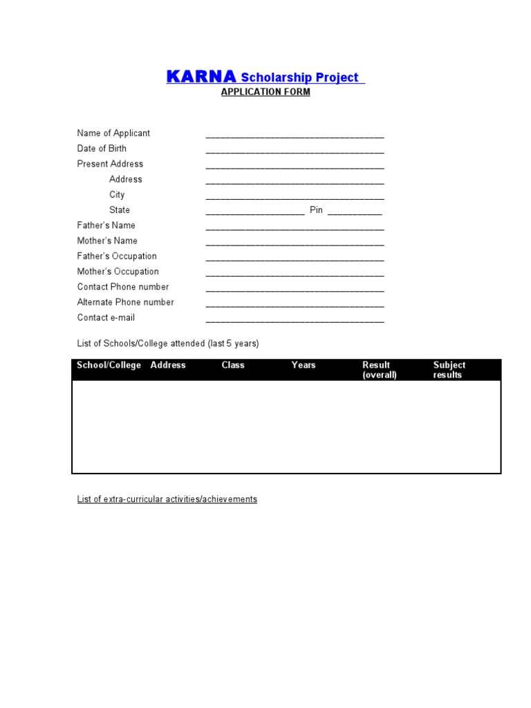 KARNA Scholarship Application Form | PDF | Social Science
