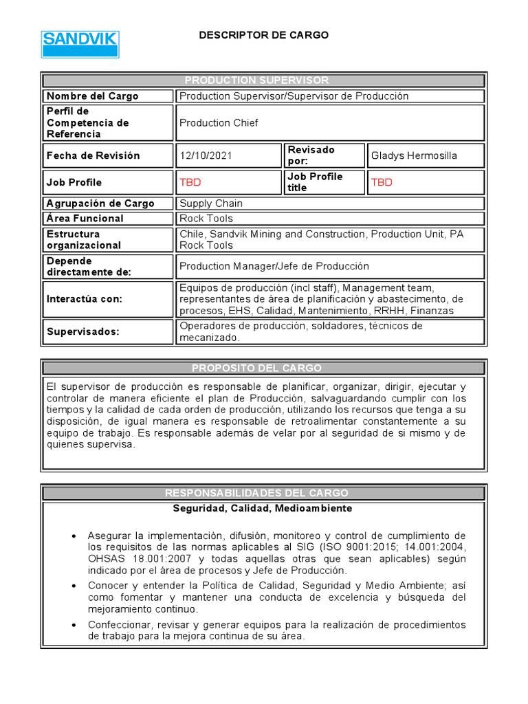 JD Supervisor de Producción 2021 PDF Logística Gestión de