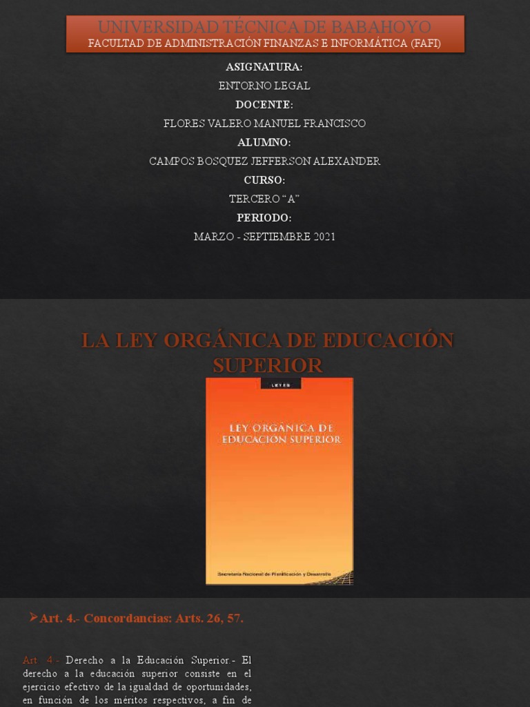 Ley Organica de La Educacion Superior | PDF | Educación más alta ...