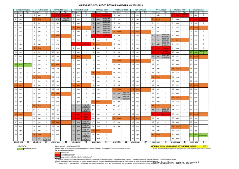 Calendario Scolastico Campania 2022 2023 PDF