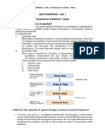 QM - Unit 1 Introduction To Statistics - Notes 1. What Is Data and How Is It Classified?