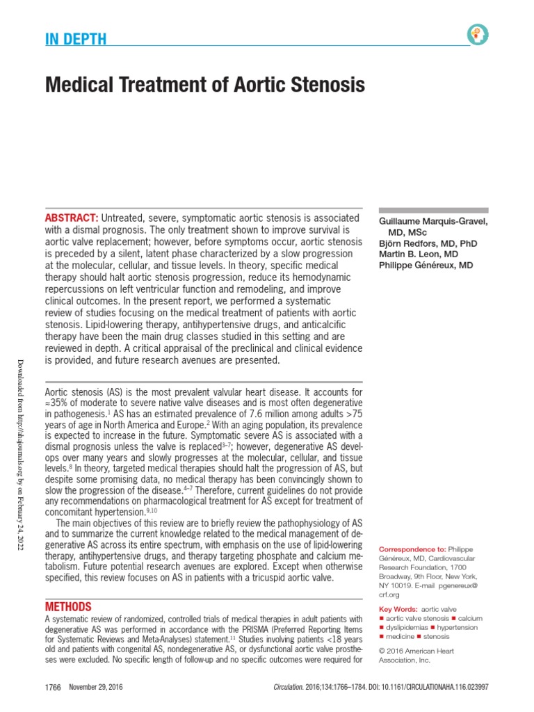 Medical Treatment of Aortic Stenosis: in Depth | PDF | Statin | Blood ...