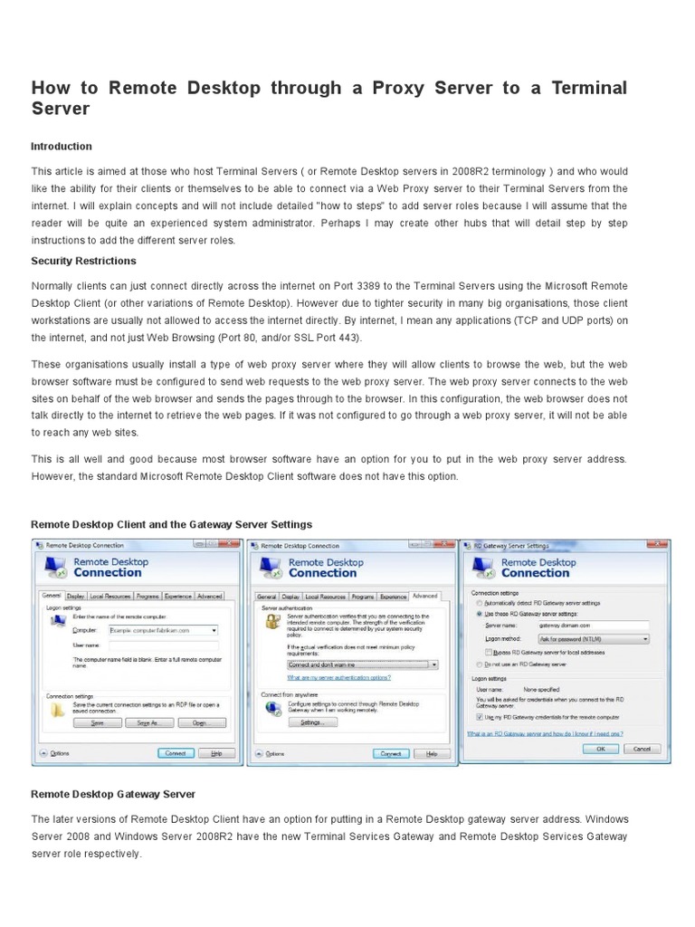 How To Remote Desktop Through A Proxy Server To A Terminal Server | PDF ...