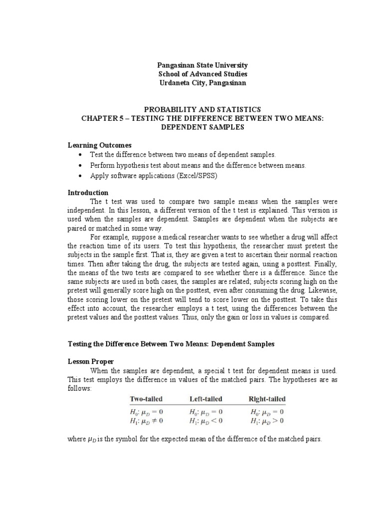 Dependent Samples t-Test Explained | PDF | Student's T Test ...