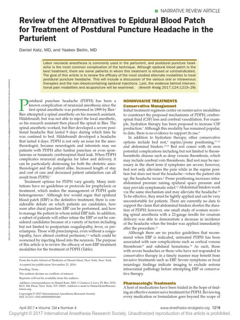 Review of The Alternatives To Epidural Blood Patch.31 PDF Caffeine