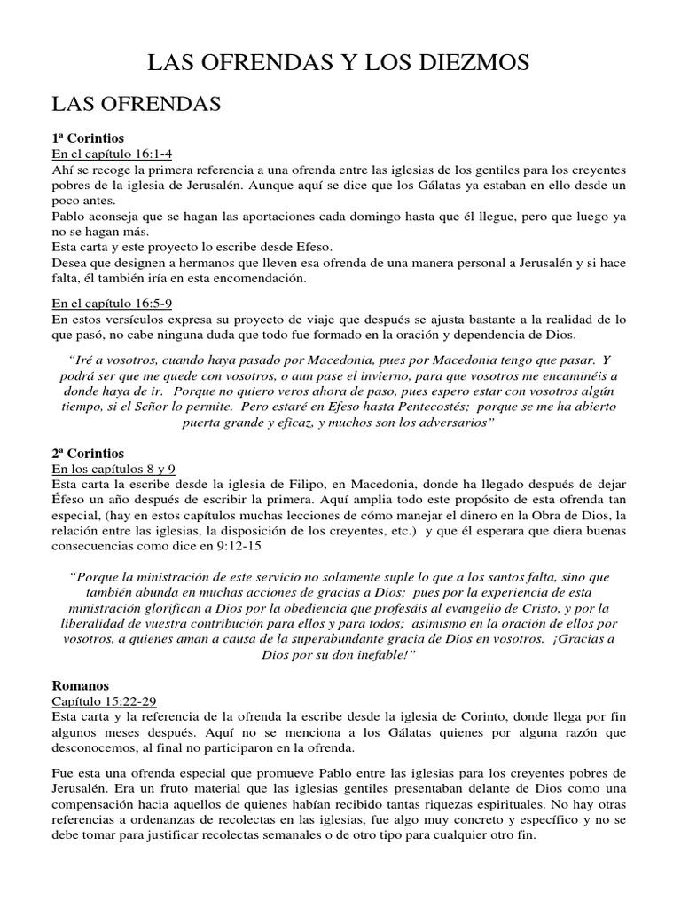 La Ofrenda y Los Diezmos | PDF | Diezmo | Pablo el apóstol