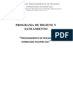 Programa de Higiene Y Saneamiento: Planta de Procesamiento de Pescado Congelado Acuapez Sac