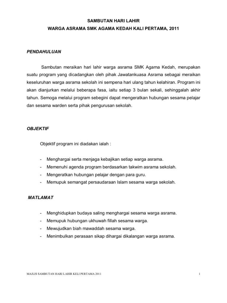 Kertas Kerja SAMBUTAN HARI LAHIR Pertama