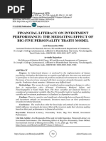 Financial Literacy On Investment Performance: The Mediating Effect of Big-Five Personality Traits Model