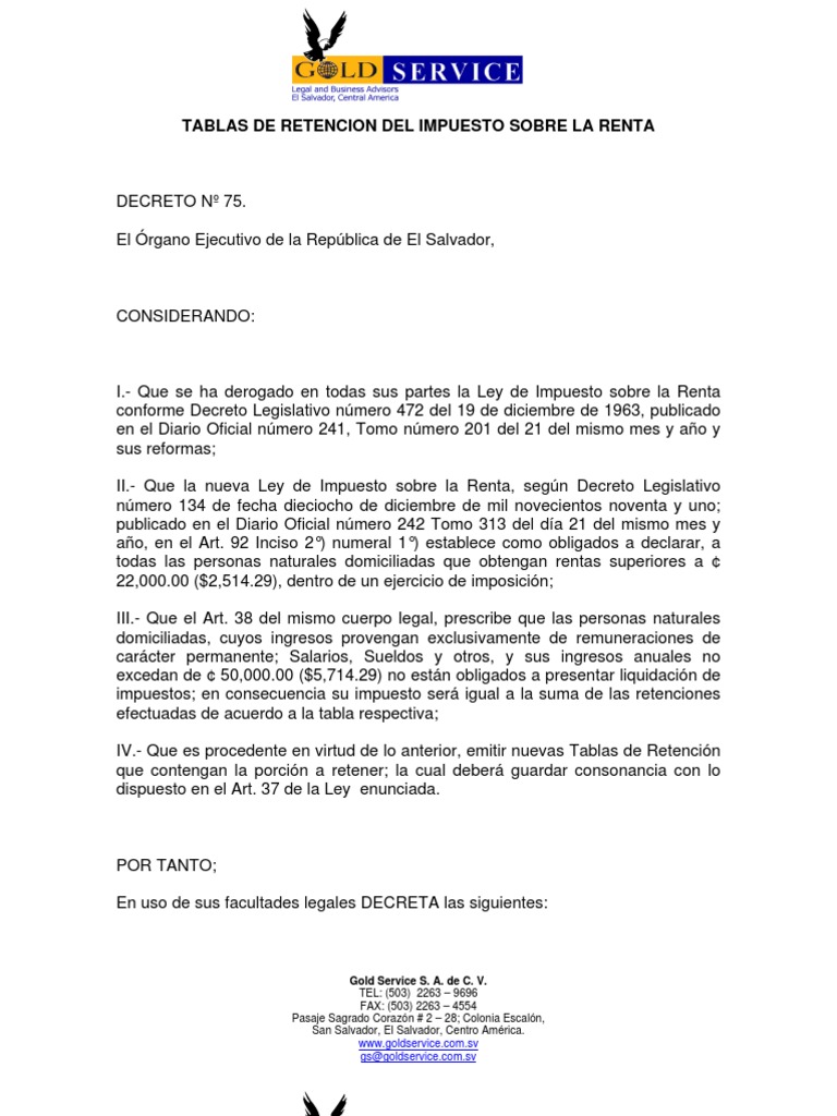 Tablas de Retención ISR El Salvador 2024 | PDF | Impuesto sobre la ...