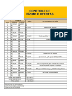 Controle de dízimos e ofertas igreja setembro 2019