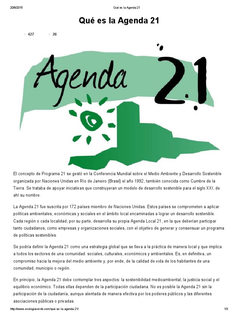 Qué Es La Agenda 21 | PDF | Desarrollo sostenible | Sustentabilidad