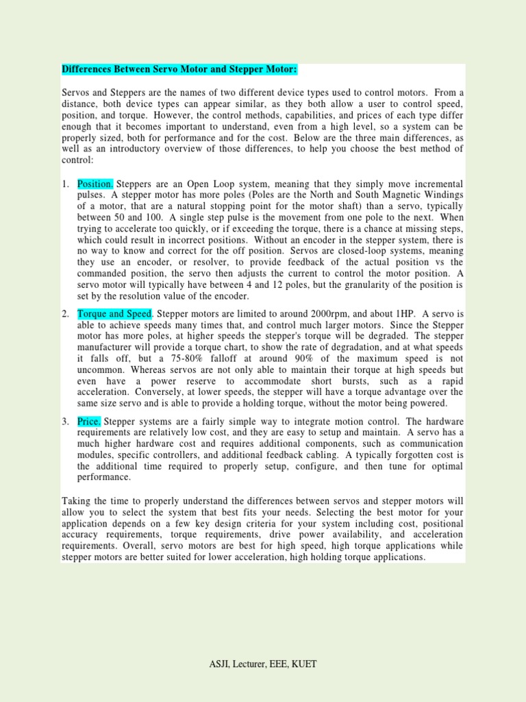 5.differences Between Servo Motor and Stepper Motor Download Free PDF
