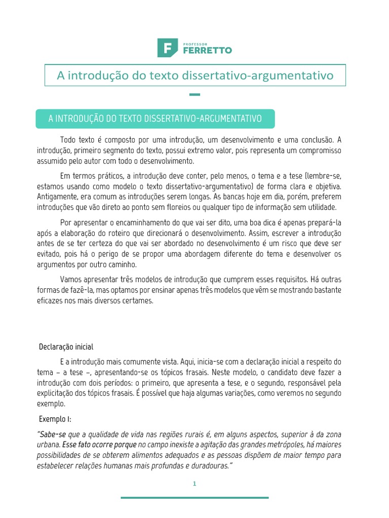 A Introducao Do Texto Dissertativo Argumentativo | PDF | Juventude ...