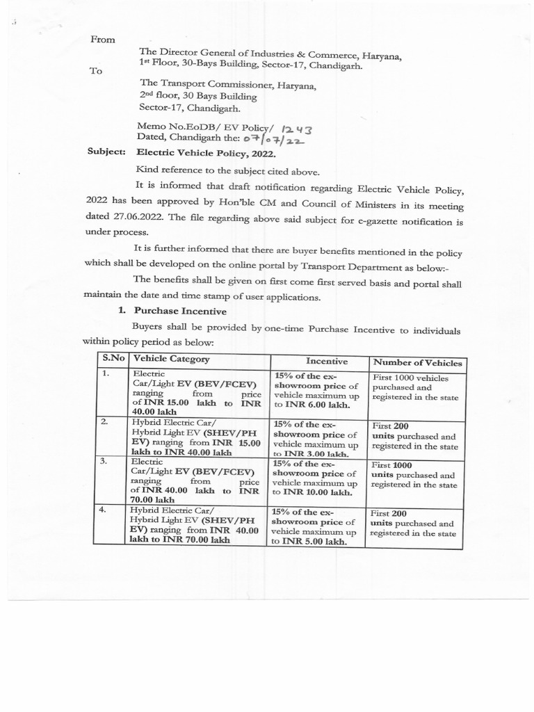 Electric Vehicle Policy, 2022 PDF