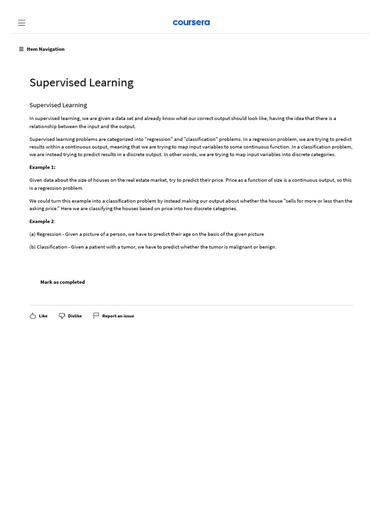 Supervised Learning Coursera Pdf Teaching Methods Materials