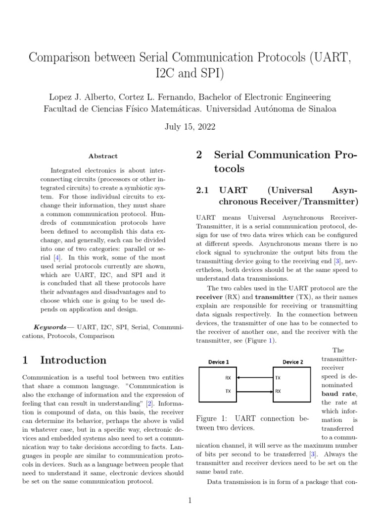 Comparison Between Serial Communication Protocols (UART, I2C and SPI ...