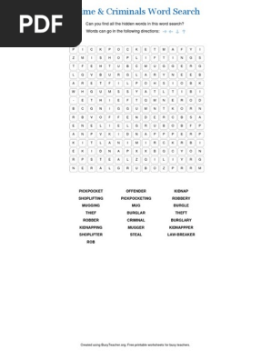 Crime  Criminals Word Search