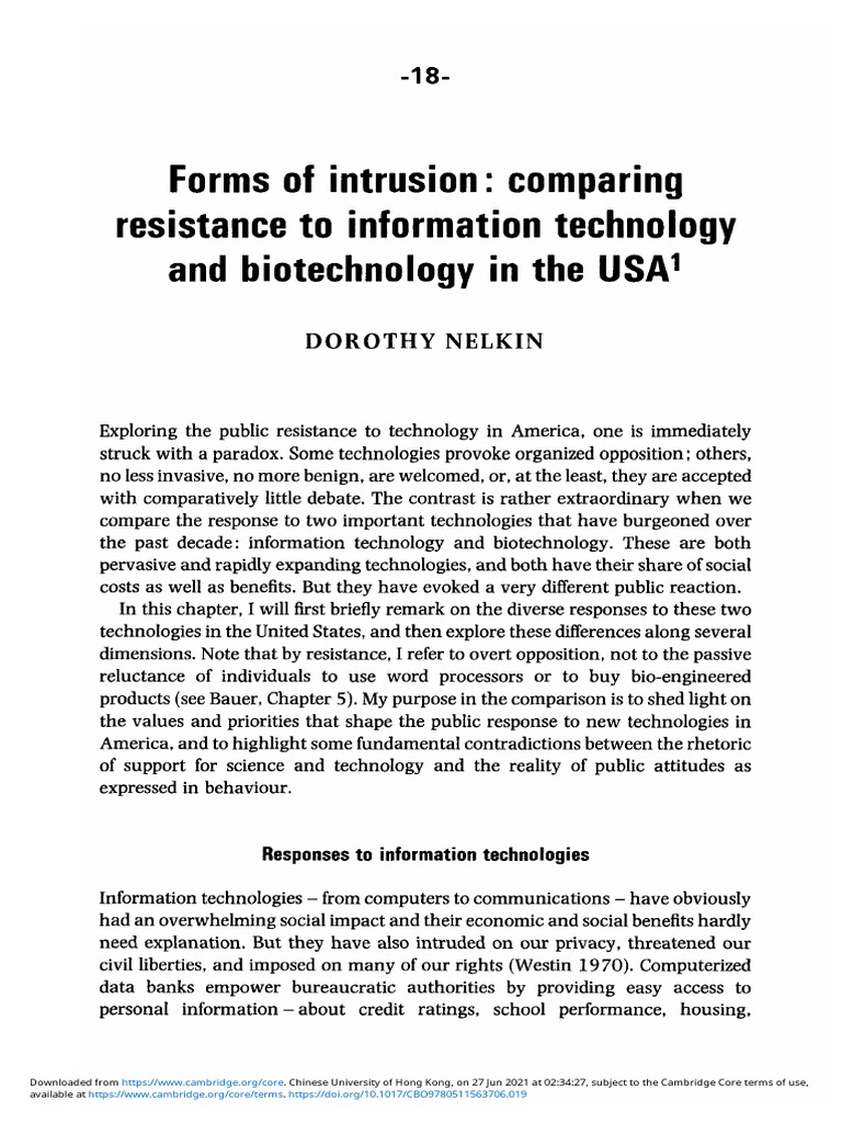 Forms of Intrusion Comparing Resistance To Information Technology and ...