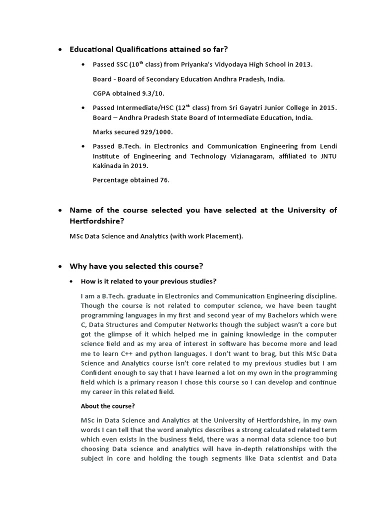 Educational Qualifications and Career Goals | PDF | Master's Degree ...
