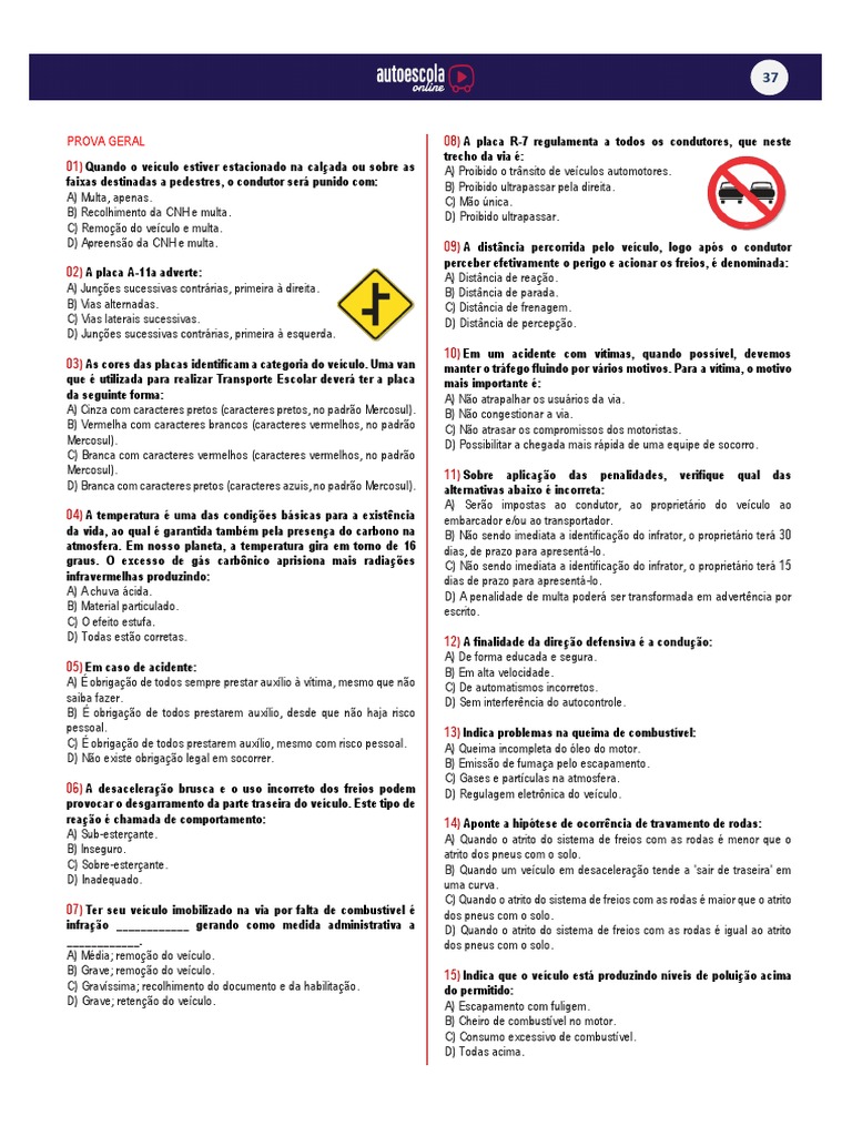 Placa R-7 regula trânsito em trecho de via | PDF | Tráfego | Pneu