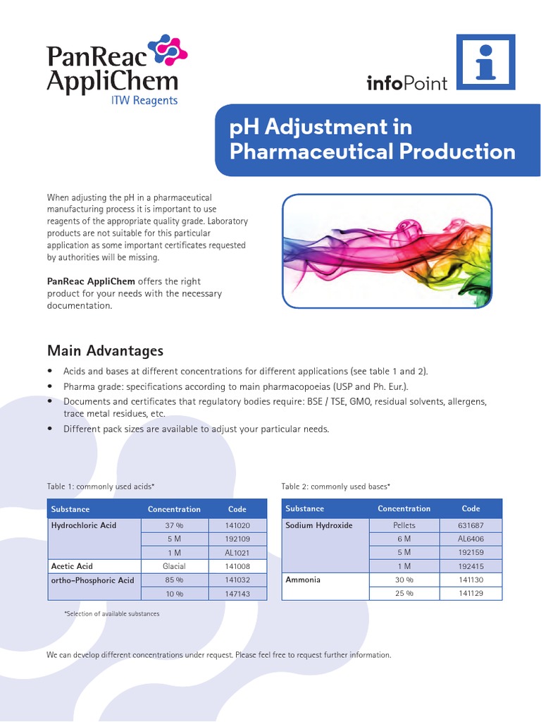 PH Adjustment in Pharmaceutical Production: Infopoint | PDF | Ph | Acid