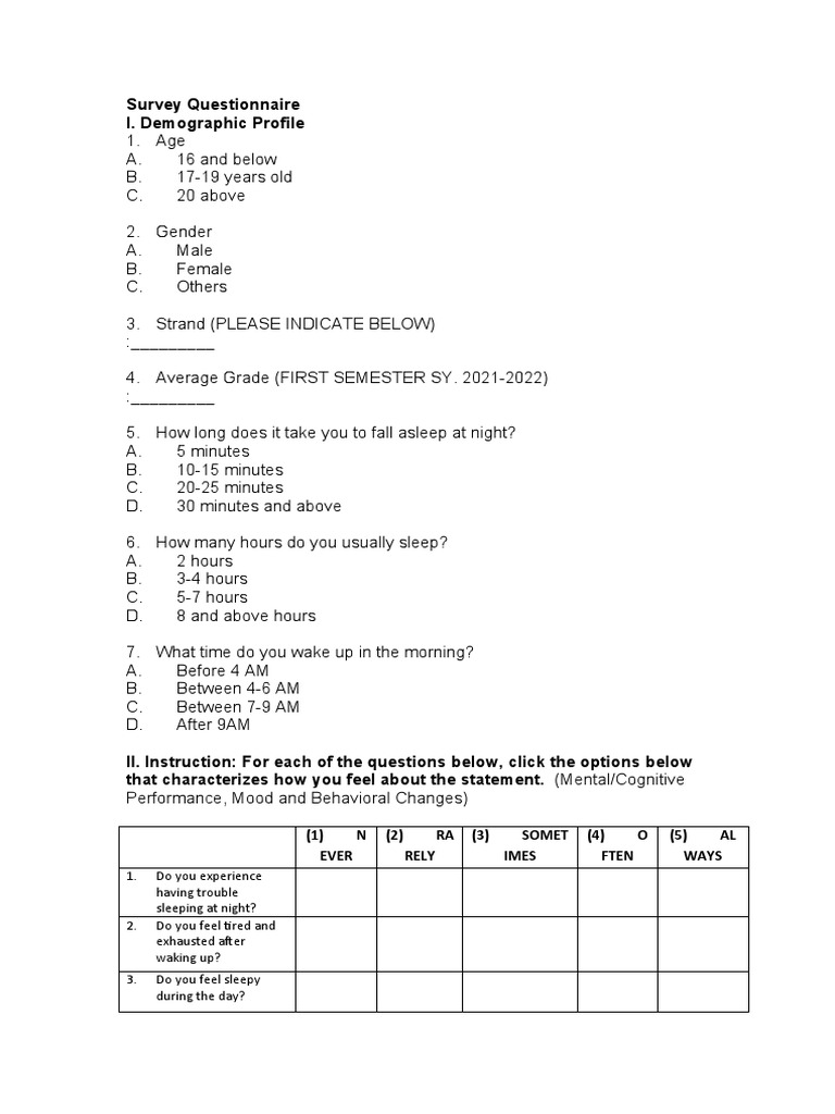 Sleep and Study Habits Survey | PDF | Cognitive Science | Cognition