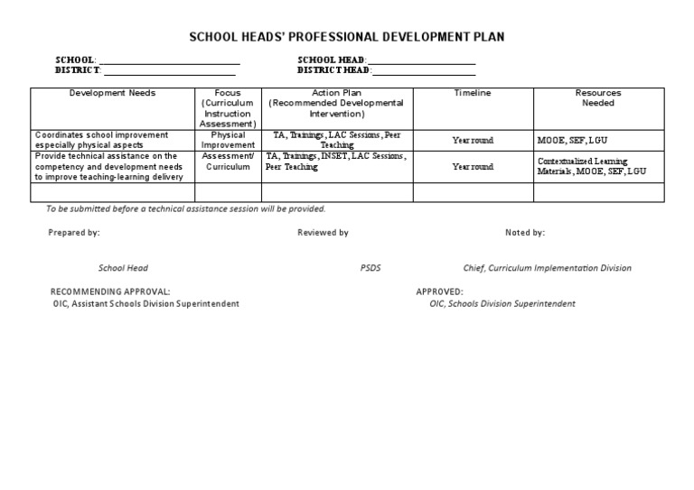 School Heads' Professional Development Plan PDF