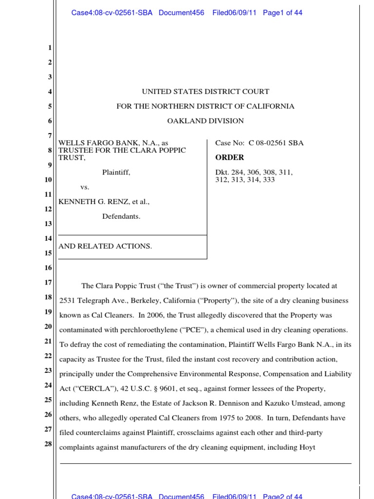Wells Fargo Bank v. Renz CERCLA MSJ PDF Federal Rules Of Civil