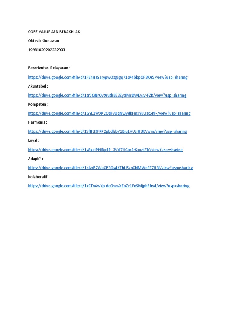 Core Values of ASN Berakhlak | PDF | Computers | Technology & Engineering